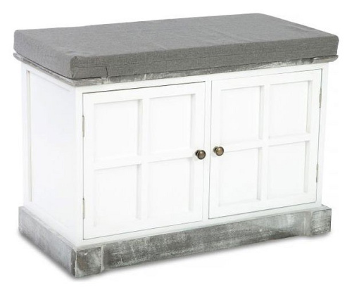 Скамья с двумя дверцами Белый / Серый состаренный. Фото №1