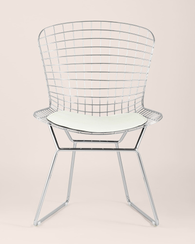 Стул обеденный Bertoia хромированный с белой подушкой. Фото №5