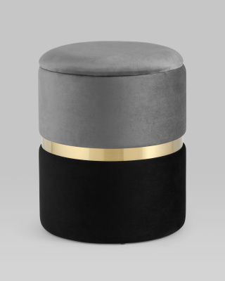 Пуф Кэрри с ящиком велюр серо-черный. Фото