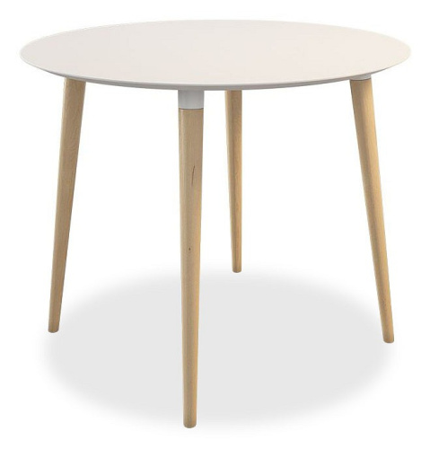 Стол обеденный Сканди 2, (900х900х750) белый/светлый лак. Фото №1