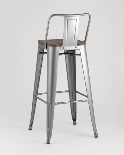 Стул барный TOLIX WOOD со спинкой серебристый матовый. Фото №6