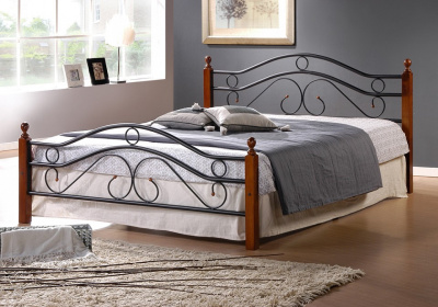 Кровать AT-803 дерево гевея/металл, 180*200 см (King bed), красный дуб/черный фото Кровать AT-803 дерево гевея/металл, 180*200 см (King bed), красный дуб/черный. Фото №2