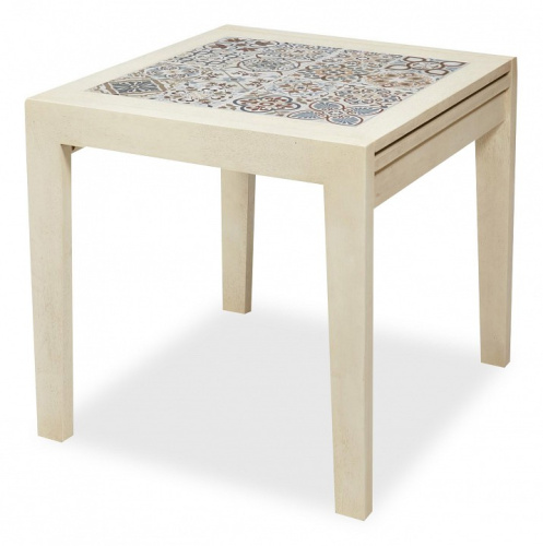 CT 3030 Kasablanca стол раскладной с плиткой дерево гевея/плитка, 73,5*73,5*75+73,5см , античный белый, рисунок - марокко. Фото №1