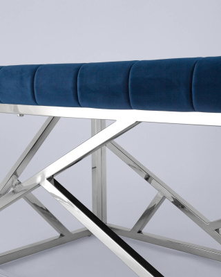 Банкетка-скамейка АРТ ДЕКО велюр синий сталь серебро. Фото №5