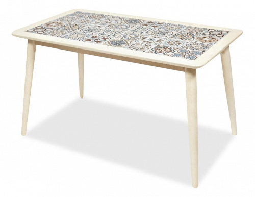 CT3052 Tanger стол с плиткой дерево гевея/плитка, 74*134*75см, античный белый, рисунок - марокко. Фото №1
