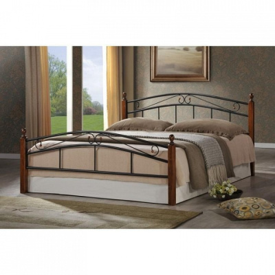 Кровать AT-8077 дерево гевея/металл, 180*200 см (King bed), красный дуб/черный фото Кровать AT-8077 дерево гевея/металл, 180*200 см (King bed), красный дуб/черный. Фото №2