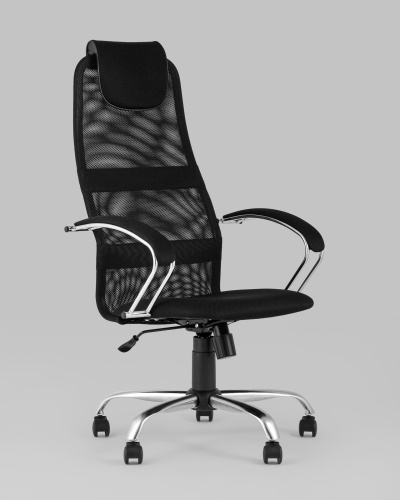 Кресло компьютерное Сеймур сетка черный крестовина хром. Фото №3