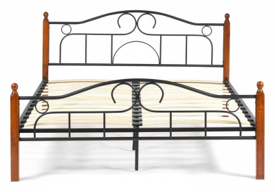 Кровать AT-808 Wood slat base дерево гевея/металл, 180*200 см (King bed), красный дуб/черный. Фото