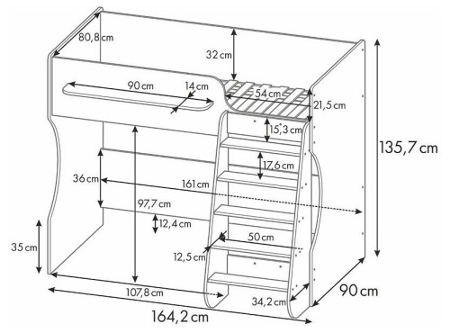 Кровать-чердак Polini Kids Dream 1700, белый. Фото №10