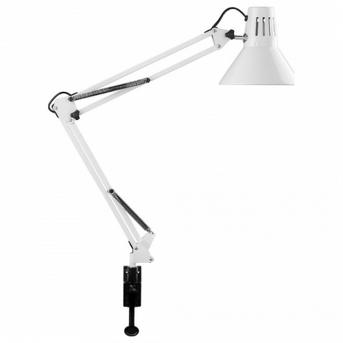 Светильник настольный под лампу E27, max 60W, 230V на струбцине, белый, DE1430. Фото №1