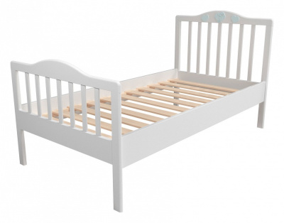 Кровать Лилу Птички НМ 041.06 М + НМ 041.06-01 Ограждение, Белый/Голубой (эмаль), Фанера, п/м. Фото